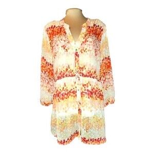 Hope Springs Orange Sunset Clip Dot Sheer Top & Cream Cami Blouse Plus Size 2XL